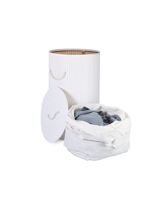 Relaxdays Coș De Rufe Din Bambus 70 L Cu Capac Alb