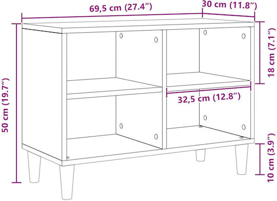 Έπιπλο Τηλεόρασης Παλιό Ξύλο Μ69.5xΠ30xΥ50cm