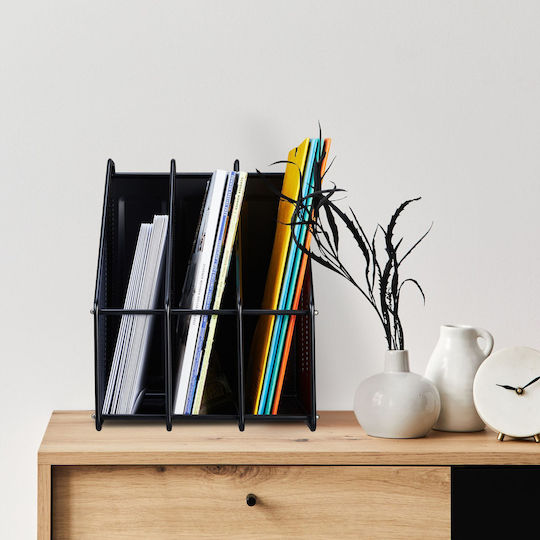 Office Organizer 3 Vertical Compartments Made of Steel 31.5 x 24 x 29 cm Black