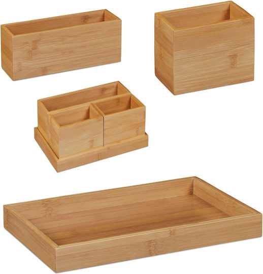 Set Organizator Birou din Bambus Natural Maro, 4 Piese