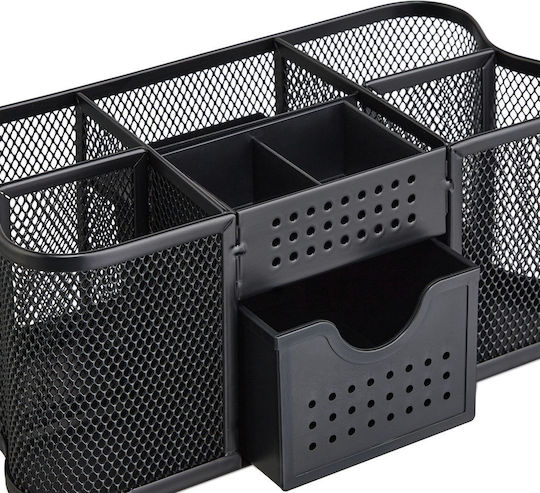 Organizator birou 6 compartimente 1 sertar metal negru 10 x 23,5 x 11,5 cm