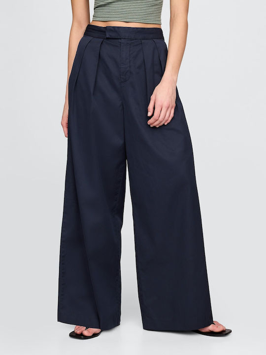 Dama Talie înaltă Tesatura Pantaloni Classic Navy Blue