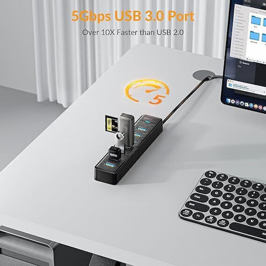 Idsonix Usb 3.0 Hub 7 Θυρών Σύνδεση Usb-a & Θύρα Φόρτισης Εξωτερική Παροχή Ρεύματος