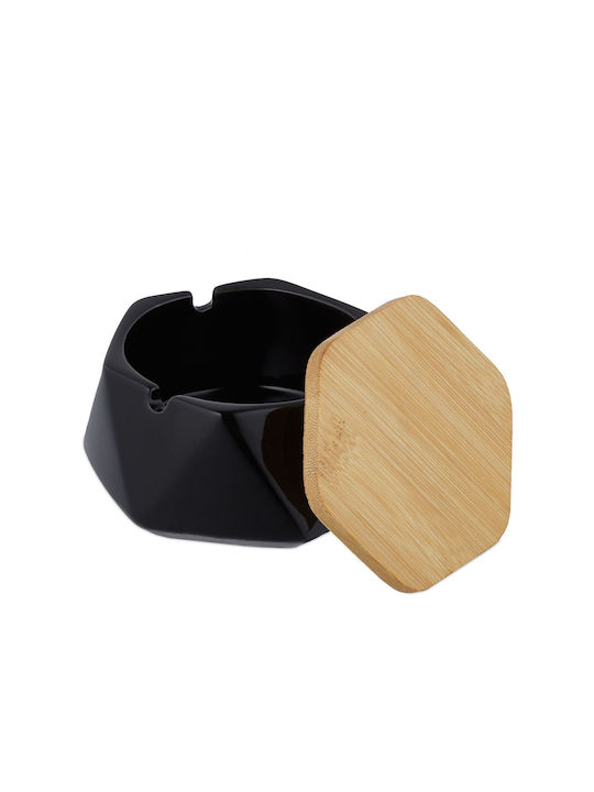Hexagonal Ashtray Lid Ceramic Bamboo 3 Cigarette Holders Black Brown 6 X 11.5 X 10.5 Cm Hexagonal Ashtray Lid Ceramic Bamboo 3 Cigarette Holders Black Brown 6 X 11.5 X 10.5 Cm
