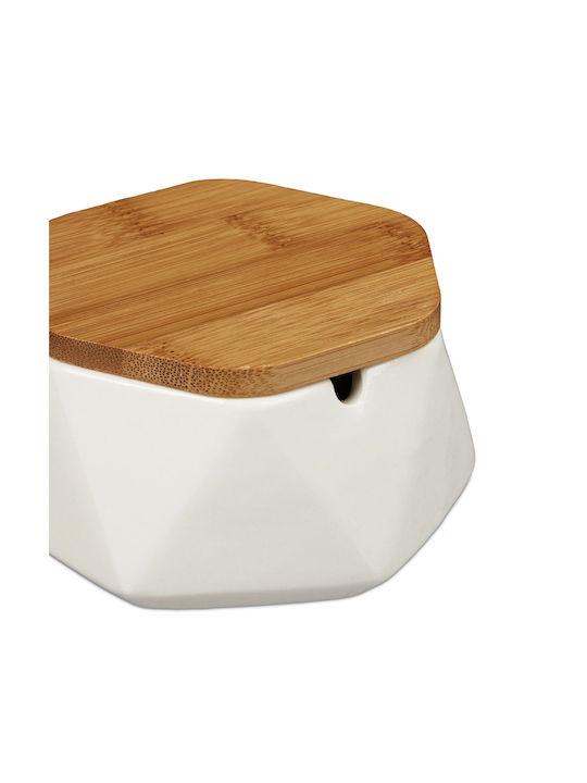 Ceramic Ashtray Bamboo Lid Relaxdays Wind Resistant White 6 X 10.5 X 10.5 Cm