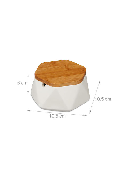 Ceramic Ashtray Bamboo Lid Relaxdays Wind Resistant White 6 X 10.5 X 10.5 Cm