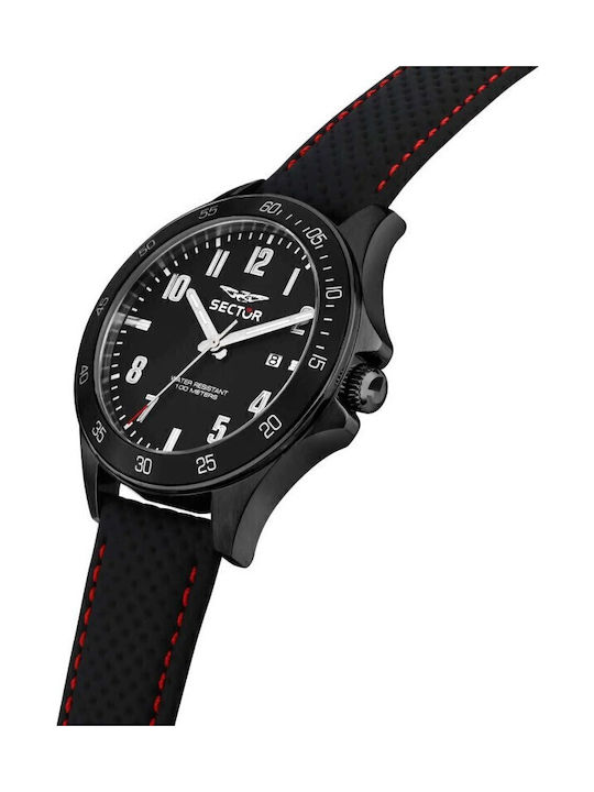 Sector Ανδρικό Ρολόι Μπαταρίας με Μαύρο Δερμάτινο Λουράκι