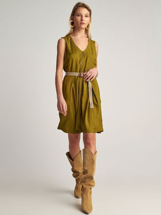 Summer Mini Shirt Dress Dress Khaki