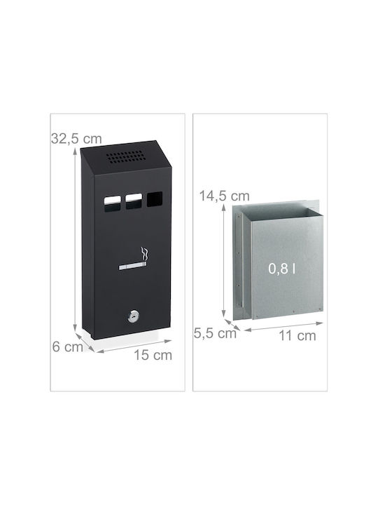 Outdoor Ashtray Dimensions 32.5 X 15 X 6 Cm Black Relaxdays