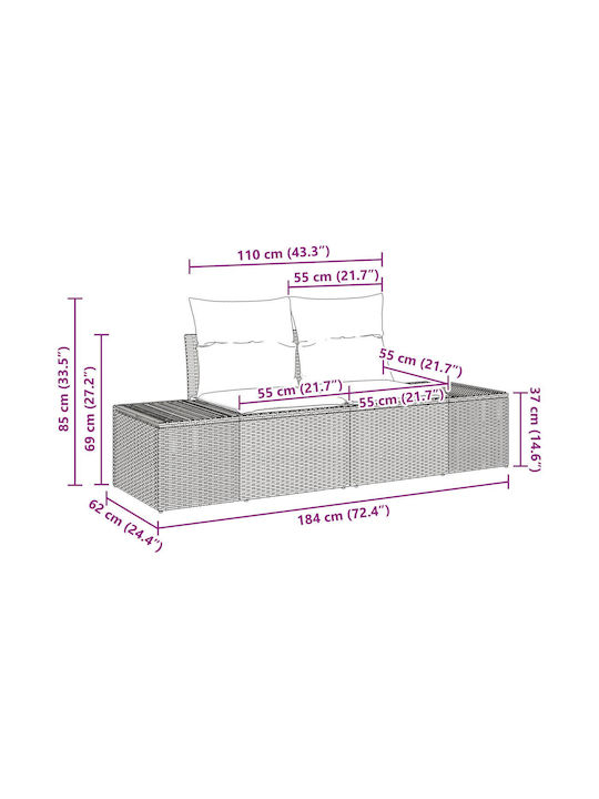 Corner Sofa Outdoor Rattan with Pillows 55x62x69cm