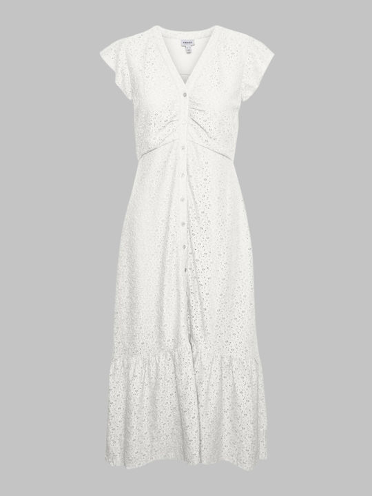 Summer Midi Shirt Dress Dress with Ruffle White