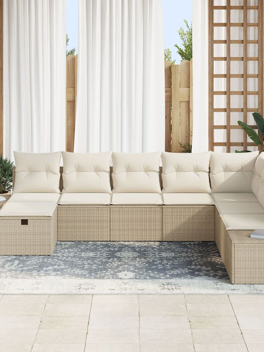 Corner Sofa Outdoor Rattan with Pillows 55x62x69cm