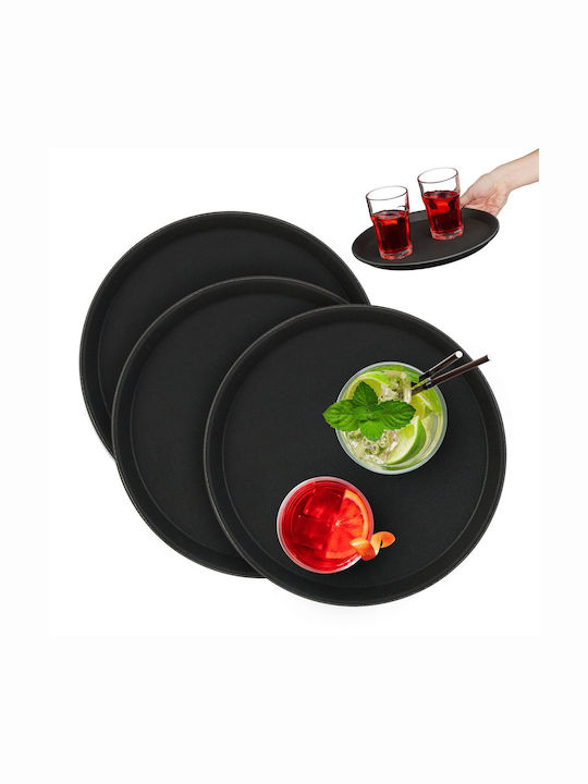 Relaxdays Rotund Tavă de Servire Antiderapant în Culoare Negru 28cm 10043117 3buc