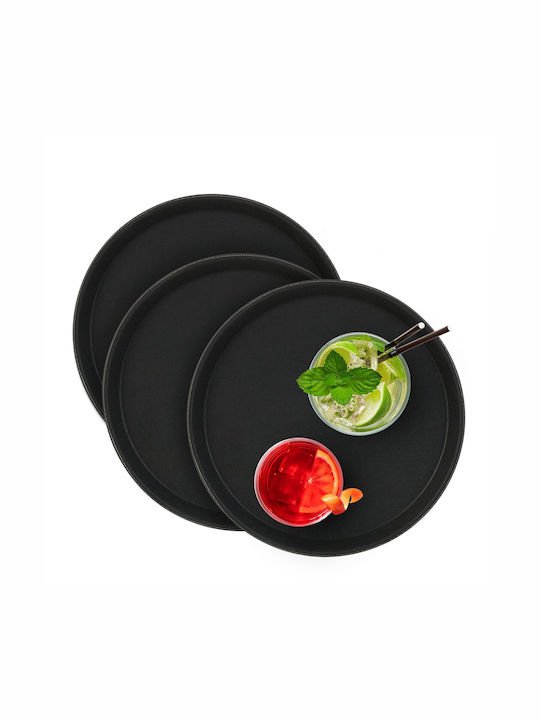 Relaxdays Rotund Tavă de Servire Antiderapant în Culoare Negru 28cm 10043117 3buc