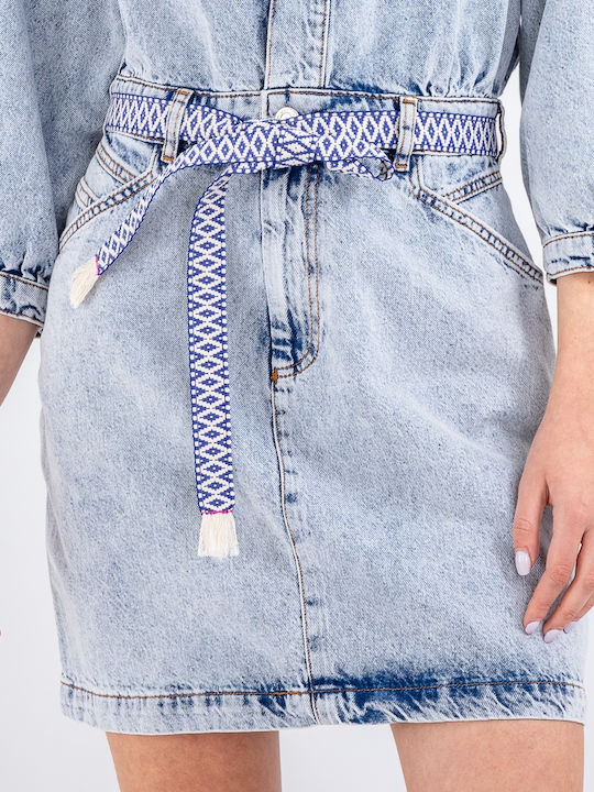 Mini Hemdkleid Denim Blau