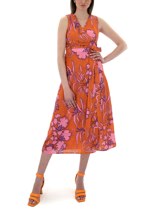 Sommer Midi Hemdkleid Kleid Wickel Orange