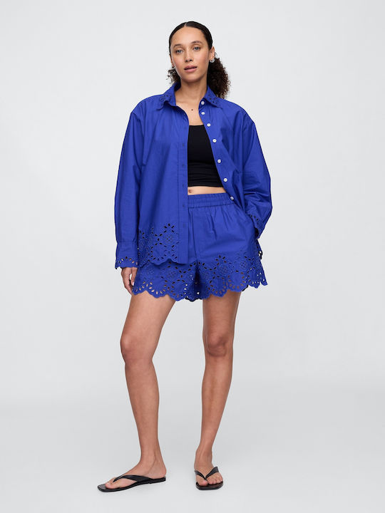 Cămașă de Damă din Bumbac cu Mâneci Lungi Dazzling Blue