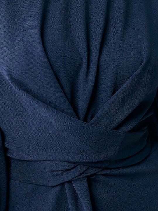 Midi Shirt Dress with 3/4 Sleeve Wrap Navy Blue