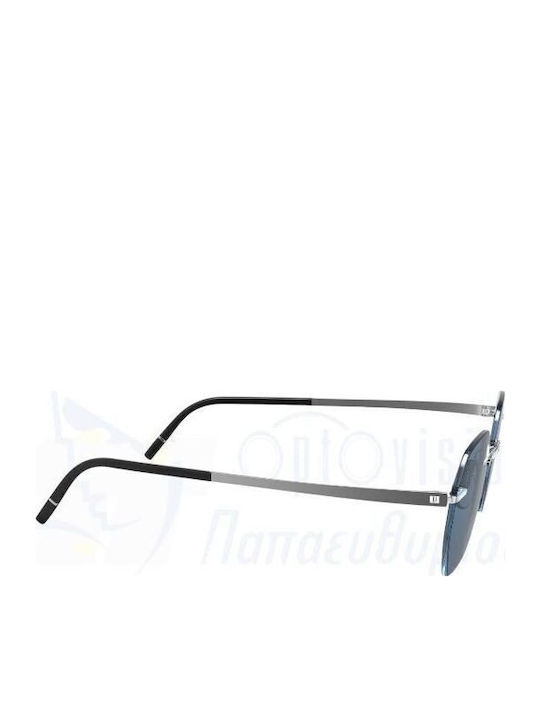 Silhouette Men's Sunglasses with Silver Metal Frame and Blue Lens
