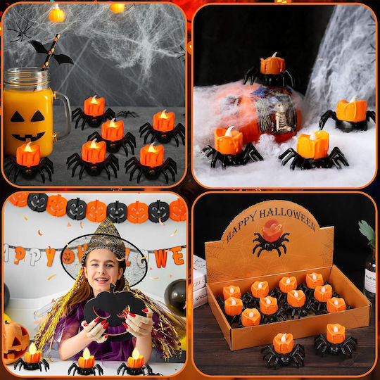 Set 12 lumânări LED în formă de păianjen pentru decor de Halloween