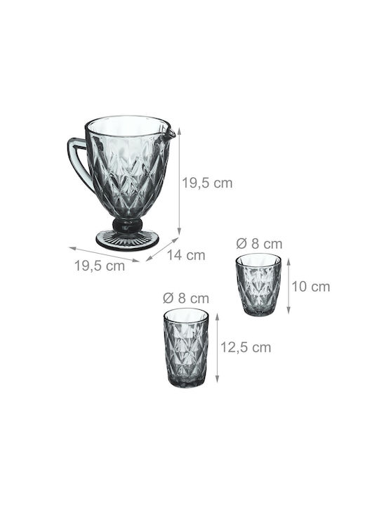 Relaxdays Sticlă Carafă de Servire Vin 14buc cu Dop și Pahare Gri 1300ml 7buc