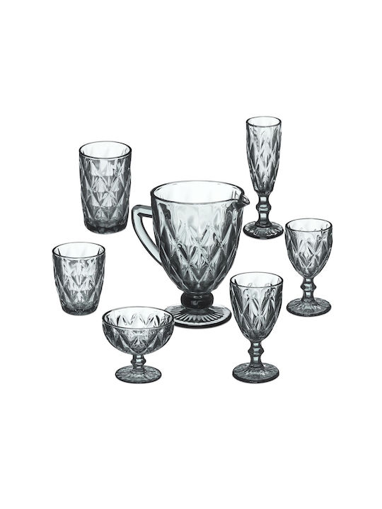 Relaxdays Sticlă Carafă de Servire Vin 14buc cu Dop și Pahare Gri 1300ml 7buc