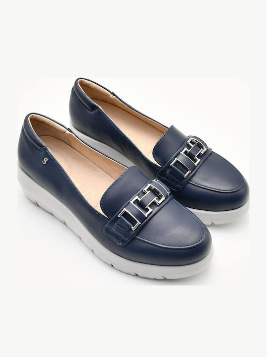 Leather Women's Loafers in Blue Color