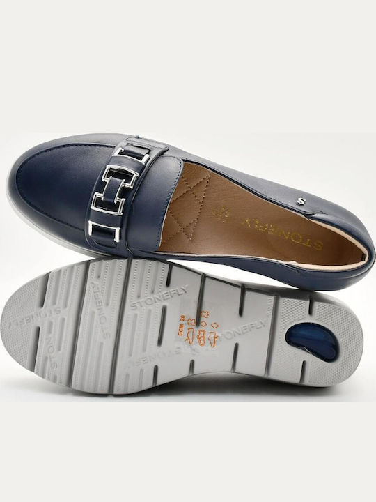 Leather Women's Loafers in Blue Color