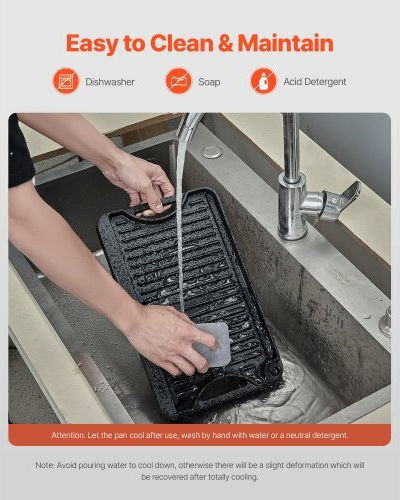 Vevor Fontă Grătar de Gătit Non-Stick - Antiaderent 35.56cmx21.59cmcm.
