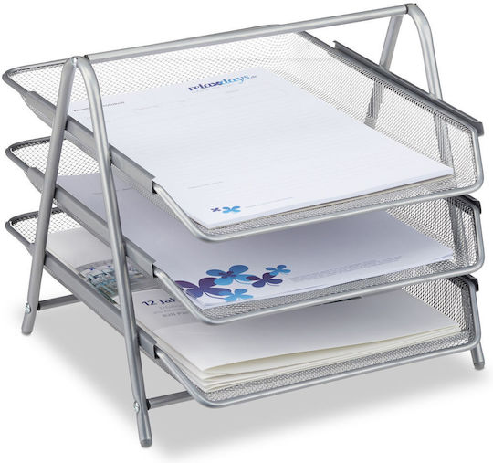 Document Holder 3 Compartments Metal Silver 27 X 29.5 X 35.5 Cm