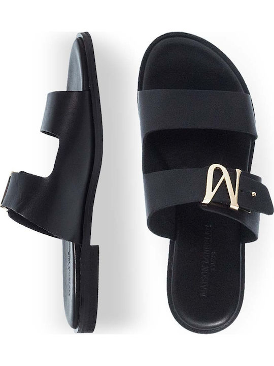 Leder Flache Sandalen für Damen in Schwarz Farbe