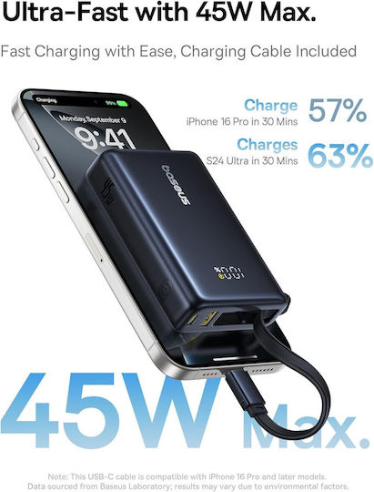 Baseus PicoGo Power Bank 10000mAh 45W с USB-C порт Power Delivery Черен