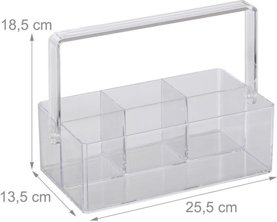 Organizator birou 4 compartimente cu mâner din plastic transparent 18.5 X 25.5 X 13.5 cm