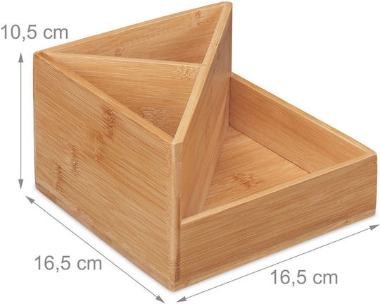 Desk Supplies Organizer 3 Compartments Bamboo Brown 10.5 x 16.5 x 16.5 Cm