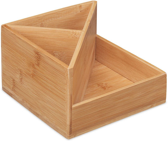 Desk Supplies Organizer 3 Compartments Bamboo Brown 10.5 x 16.5 x 16.5 Cm