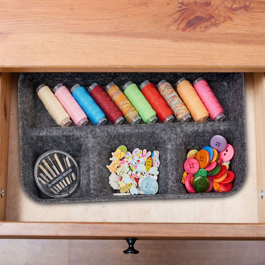 Desk Drawer Organizer Anthracite Made of Textile Material 5.5 x 29.5 x 19 cm