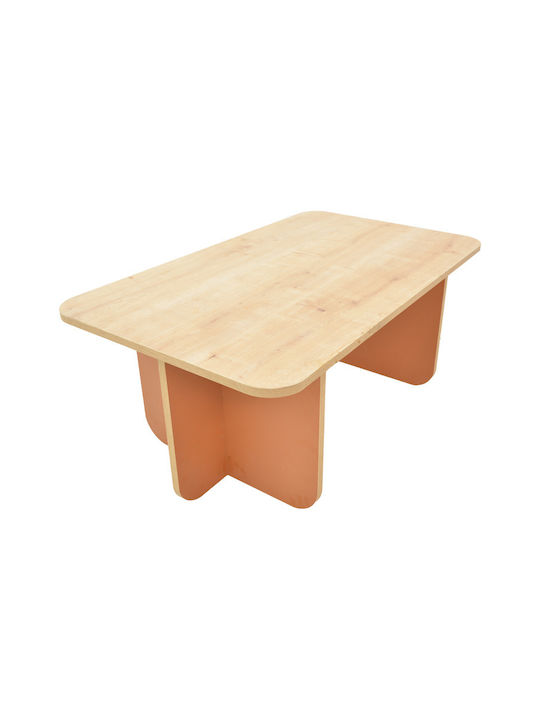 Oval Central Coffee Table Boca Wooden Oak-Ceramic Red M100xL60xH42cm