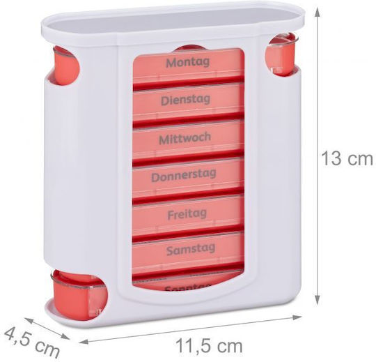 Cutie Pills Weekly Medication Organizer Relaxdays Detachable Containers 4 Compartments White Red 13 X 11.5 X 4.5 Cm