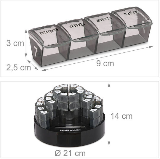 31-day Pill Organizer 4 Compartments Per Day Plastic Black 14 X 21 Cm