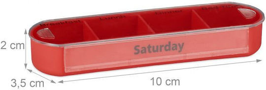 Organizator drăguț de pastile săptămânal de la Relaxdays, recipiente detașabile, 4 compartimente, alb roșu, 13 x 11.5 x 4.5 cm