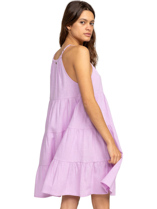 Summer Mini Dress with Ruffles Purple