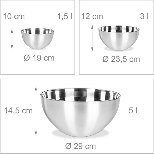 Relaxdays Servierschüssel Rund Inox Gray 3Stück