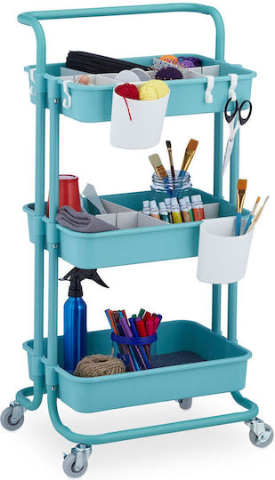 Relaxdays Metallic Kitchen Trolley Blue 43x43x42cm
