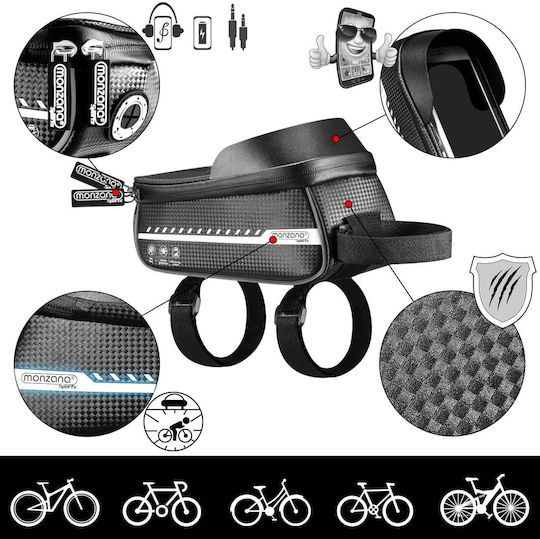 Suport Telefon Bicicletă Maxim 7 inci Impermeabil Monzana Negru Suport Power Bank Căști 20x11.5x11 Cm