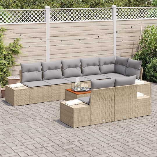 Garten- und Outdoor-Möbelsets Wohnzimmer Typsatz 9 Stück Beige mit Kissen Garten- und Outdoor-Möbelsets Wohnzimmer Typsatz 9 Stück Beige mit Kissen