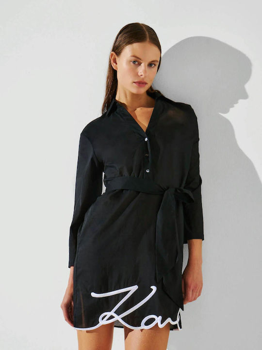 Summer Mini Shirt Dress Black