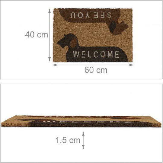 Relaxdays Entrance Mat made of Coir with Anti-slip Backing Multicolour 60x40cm Thickness 15mm