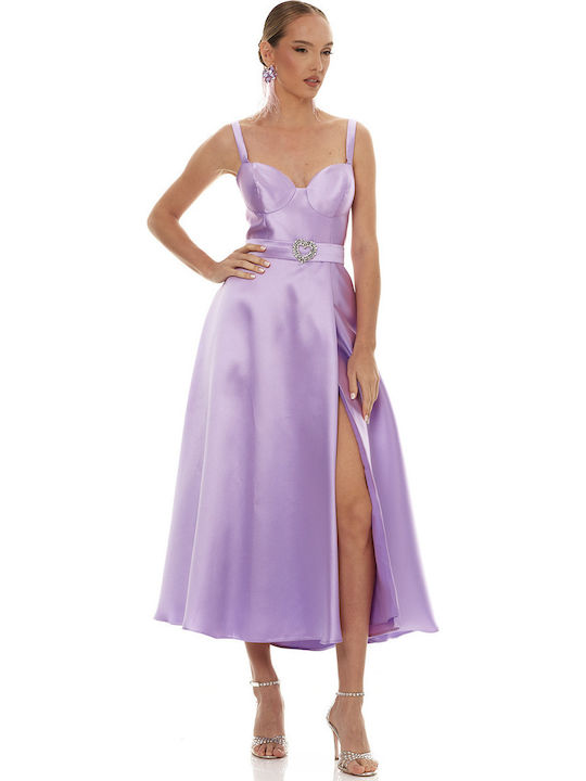 Summer Midi Dress for Wedding / Baptism Satin Lilac