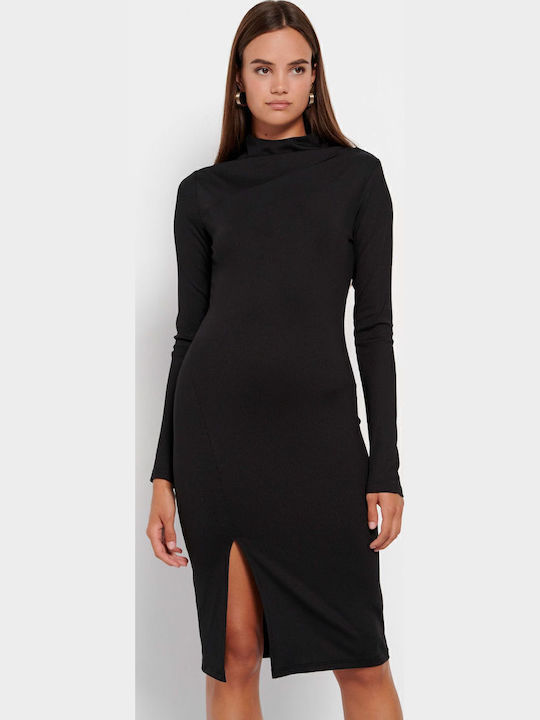 Sommer Midi Kleid mit Schlitz Schwarz