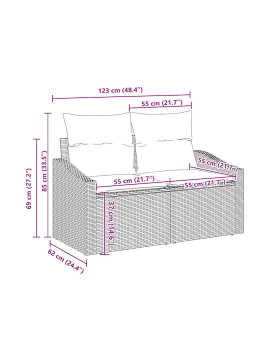 Wohnzimmer Ecksofa Außenbereich Rattan mit Kissen 55x62x69cm